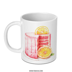 Cake Slice Mug, Pink Drip Cake, Lemon Fruit Mug, Dessert Lover Gift, Watercolor Art Mug, Coffee Mug, Tea Cup, Kitchen Decor - Tawshia