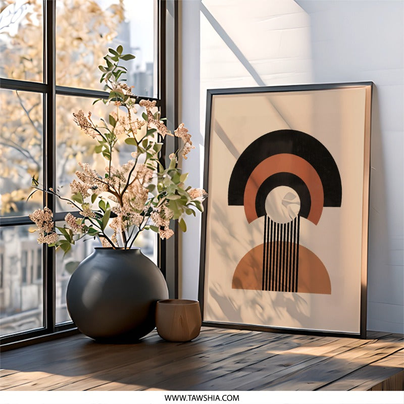 Geometric Wall Art, Abstract Art Print, Minimalist Design, Modern Home Decor, Arches and Lines, Beige Black and Brown, Wall Decor - Tawshia