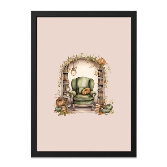 Cozy Reading Nook Wall Art, Autumn Pumpkins Decor, Home Library Print, Whimsical Book Lover Gift, Fall Wall Decor, Literary Wall Hanging - Tawshia