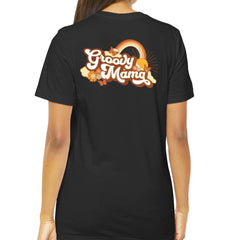 Groovy Mama with Rainbow and Flowers Print T-shirt Product