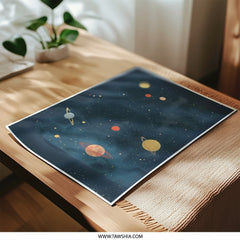 Galaxy Planets Photographic Print, Space Art Print, Celestial Wall Decor, Kids Room Art, Nursery Print, Stars Outer Space - Tawshia