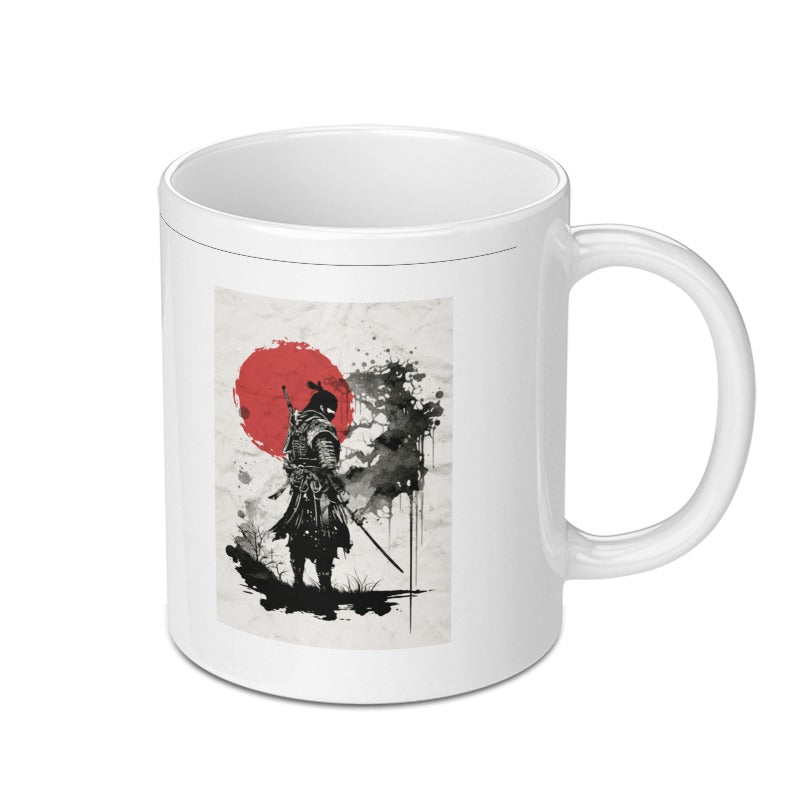 Samurai Warrior Art with Red Sun Background mug product