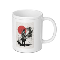 Samurai Warrior Art with Red Sun Background mug product