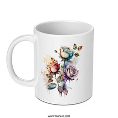 Watercolor Roses Mug, Floral Coffee Cup, Botanical Art Mug, Colorful Flower Gift Mug, Elegant Drinkware, Artistic Tea Mug, Gift for Her - Tawshia