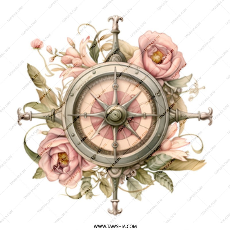 Compass Rose Mug, Floral Nautical Mug, Travel Lover Gift, Vintage Style Mug, Adventure Mug, Rose Compass Coffee Cup, Wanderlust Mug - Tawshia