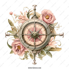 Compass Rose Mug, Floral Nautical Mug, Travel Lover Gift, Vintage Style Mug, Adventure Mug, Rose Compass Coffee Cup, Wanderlust Mug - Tawshia