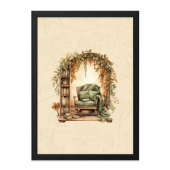 Cozy Reading Nook Framed Wall Art, Bookshelf Chair Arch Print, Home Decor Artwork, Book Lover Gift, Peaceful Scene, Framed Art - Tawshia