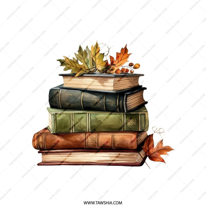 Stacked Books Pillow, Autumn Leaves Pillow, Fall Decor Pillow, Reading Nook Decor, Cozy Autumn Pillow, Literary Gift Idea - Tawshia