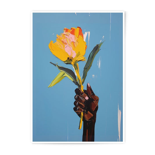 Yellow Flower Photographic Print, Hand Holding Flower Art, Modern Art Print, Floral Wall Decor, Home Decor, Trendy Print - Tawshia