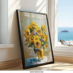 Sunflower Wall Art, Floral Painting Print, Still Life Art, Rustic Decor, Yellow Flower Art, Home Decor Wall Art, Sunflowers Bouquet - Tawshia
