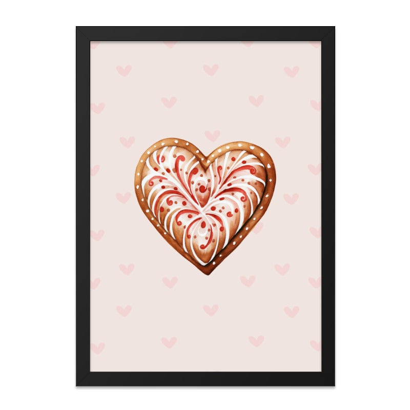 Heart Cookie Wall Art, Valentine Wall Decor, Sweet Love Print, Kitchen Wall Decor, Heart Shape Art, Cute Dessert Art, Framed Wall Art - Tawshia