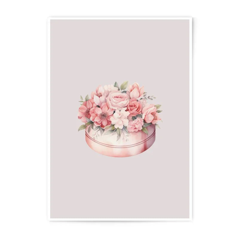 Floral Hatbox Photographic Prints, Watercolor Flower Arrangement, Shabby Chic Wall Art, Delicate Rose Bouquet, Botanical Still Life - Tawshia