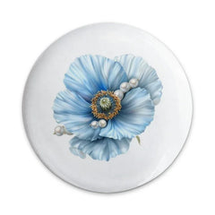Blue Poppy Pinback Button, Floral Button Badge, Flower Lapel Pin, Elegant Pearl Accent, Botanical Art Pin, Cute Decorative Button - Tawshia