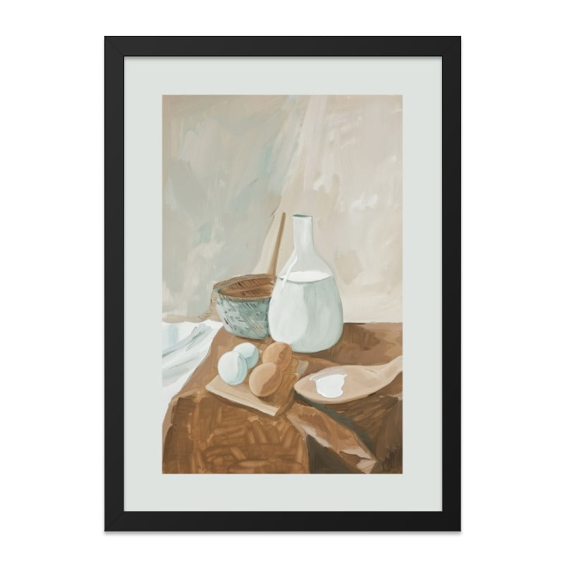 Still Life Wall Art, Kitchen Wall Decor, Milk and Eggs Print, Rustic Wall Decor, Farmhouse Art, Minimalist Painting, Neutral Tones Art Print - Tawshia