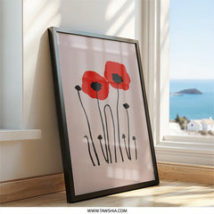 Minimalist Poppy Wall Art, Red Flowers Print, Floral Home Decor, Modern Botanical Art Print, Contemporary Wall Decor - Tawshia