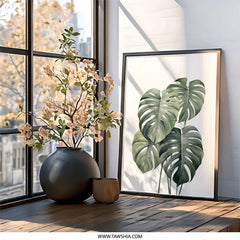 Monstera Deliciosa Wall Art, Tropical Leaf Print, Botanical Wall Decor, Modern Home Decor, Green Plant Art Print, Minimalist Art, Nature Art - Tawshia
