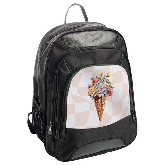 Floral Ice Cream BackPack, Sweet Treat Design, Checkerboard BackPack, Cute BackPack, Unique Pattern BackPack, Trendy Style BackPack - Tawshia