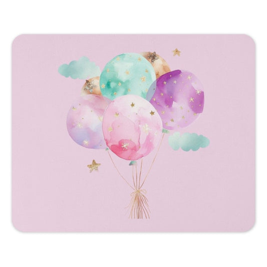 Watercolor Balloons Mouse Pad, Pastel Balloon Decor, Cute Office Decor, Cloud and Star Mousepad, Birthday Gift Idea - Tawshia