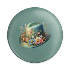 Floral Hat Pinback Button, Cute Hat Button, Colorful Flowers Button, Hat with Flowers Pin, Unique Button, Gift for Friend - Tawshia