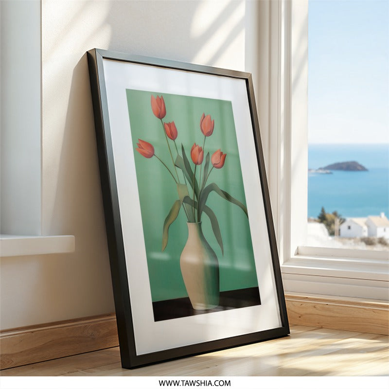 Tulip Wall Art Print, Floral Still Life Painting, Flower Bouquet Poster, Modern Home Decor, Botanical Art for Living Room, Elegant Art - Tawshia
