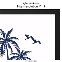 Tropical Island Wall Art, Palm Tree Print, Coastal Decor, Beach House Art, Navy Blue Island Scene, Ocean View Wall Decor, Vacation Vibes - Tawshia