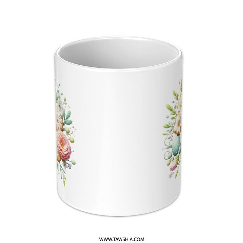 Easter Bunny Mug, Floral Rabbit Coffee Cup, Spring Decor, Cute Holiday Gift Idea, Bunny Lover Mug, Easter Eggs, Springtime Flowers - Tawshia