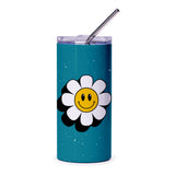 Smiley Face Tumbler, Retro Flower Tumbler, Positive Vibes, Cute Tumbler, Trendy Tumbler, Gift for Her, Stainless Steel Tumbler, Blue Tumbler - Tawshia