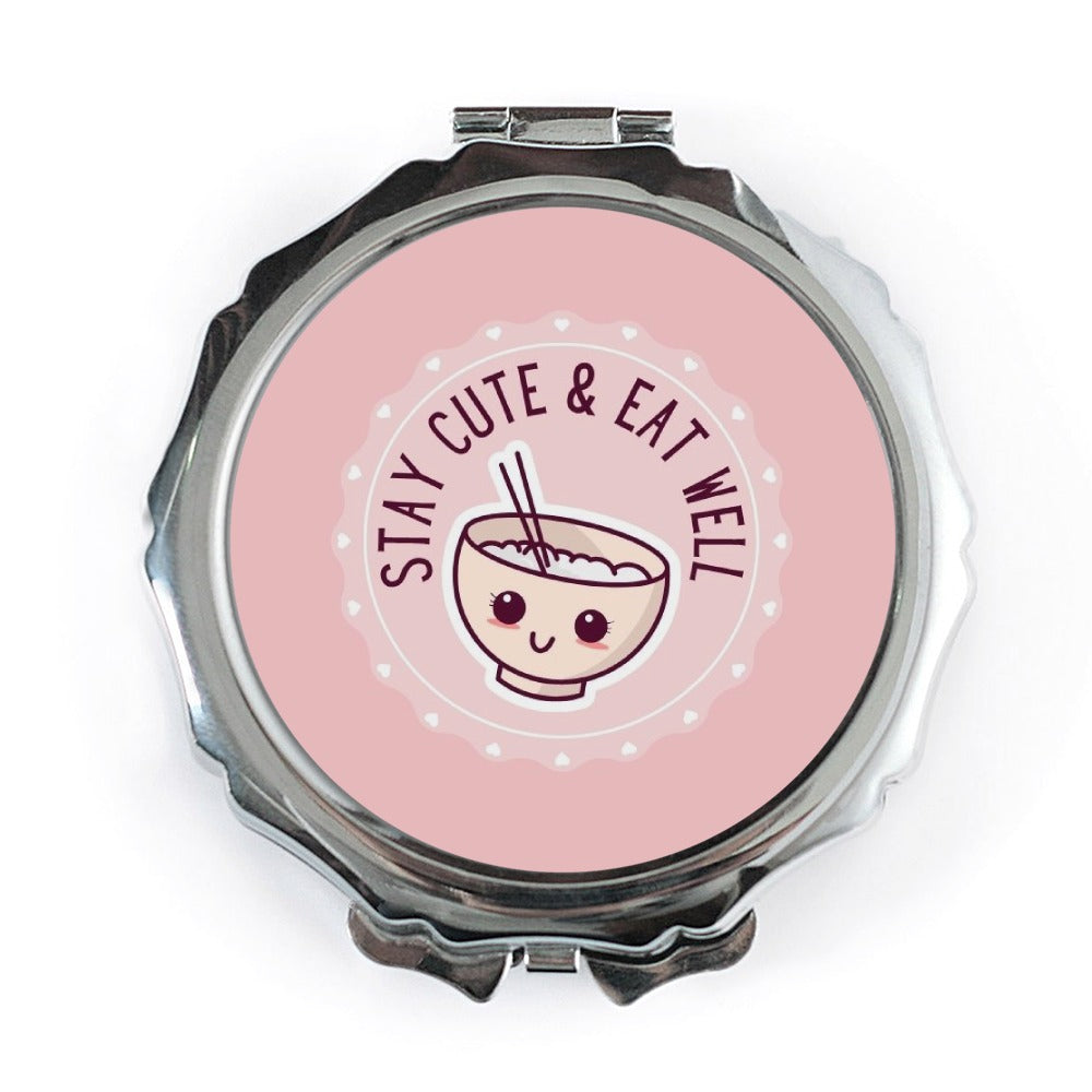 Cute Ramen Pocket Mirror, Kawaii Food Mirror, Stay Cute Eat Well Mirror, Pink Compact Mirror, Funny Gift, Foodie Gift, Makeup Mirror - Tawshia