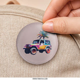 Colorful Jeep Pinback Button, Palm Tree Car Button, Tropical Vacation Souvenir, Beach Lover Gift, Off Roading Pin - Tawshia