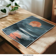 Blood Moon Photographic Print, Fantasy Landscape Art, Night Sky Wall Decor, Lake Reflection, Ethereal Art Print, Nature Photography - Tawshia