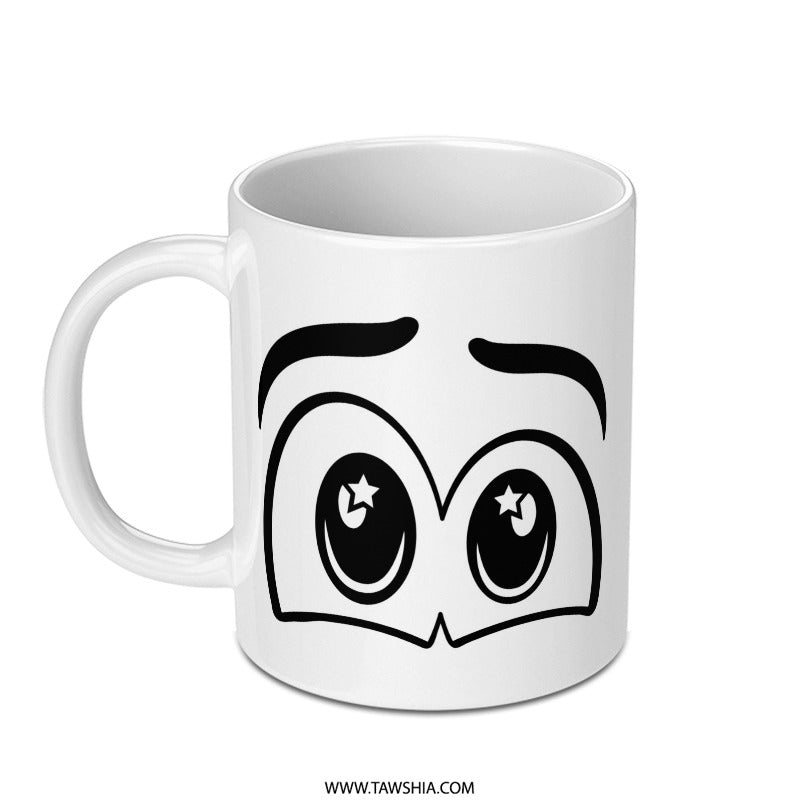 Cute Kawaii Eyes Mug, Funny Expression Mug, Gift For Her, Gift For Him, Anime Mug, Manga Mug, Starry Eyed Mug, White Mug - Tawshia