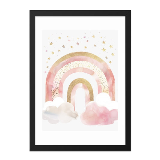 Rainbow Wall Art, Nursery Decor, Pink Rainbow Print, Gold Stars Art, Baby Girl Room, Kids Room Decor, Rainbow Print, Watercolor Rainbow - Tawshia