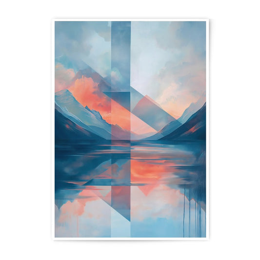 Geometric Mountain Photographic Print, Lake Reflection Art, Abstract Landscape Photo, Modern Wall Decor, Serene Artwork - Tawshia