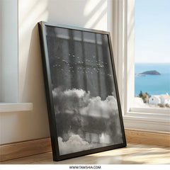 Birds Flying Wall Art, Cloudy Sky Print, Black and White Photo, Nature Wall Decor, Minimalist Wall Hanging - Tawshia