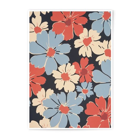Retro Floral Photographic Print, 70s Flower Wall Art, Botanical Home Decor, Colorful Flower Pattern, Vintage Inspired Print - Tawshia