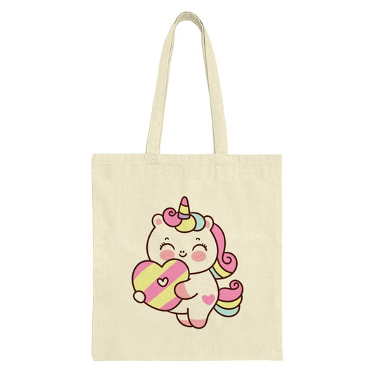Cute Unicorn Tote Bag, Kawaii Unicorn, Heart Tote Bag, Pastel Unicorn, Cartoon Unicorn, Gift for Unicorn Lover, Magical Creature Tote - Tawshia
