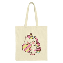 Cute Unicorn Tote Bag, Kawaii Unicorn, Heart Tote Bag, Pastel Unicorn, Cartoon Unicorn, Gift for Unicorn Lover, Magical Creature Tote - Tawshia