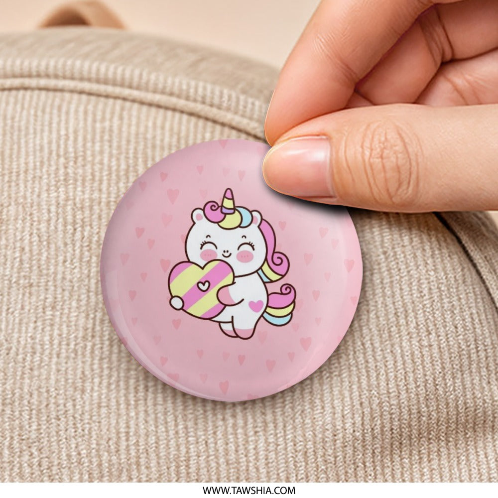 Cute Unicorn Pinback Button, Kawaii Unicorn Badge, Pink Heart, Magical Unicorn, Gift Idea, Trendy Accessories, Backpack Decor - Tawshia