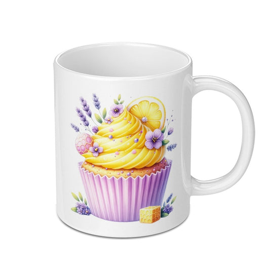 Lemon Cupcake Mug, Floral Mug, Lavender Mug, Spring Mug, Cute Mug, Watercolor Mug, Dessert Mug, Gift for Her, Food Mug - Tawshia