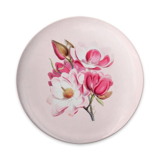 Pink Magnolia Pinback Button, Floral Pinback Button, Flower Badge, Botanical Illustration Pin, Trendy Aesthetic Button, Gift for Flower - Tawshia