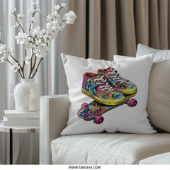 Colorful Skate Shoes Pillow, Artistic Skateboard Design, Unique Home Decor, Vibrant Accent Pillow, Skater Gift Idea, Trendy Room Pillow - Tawshia