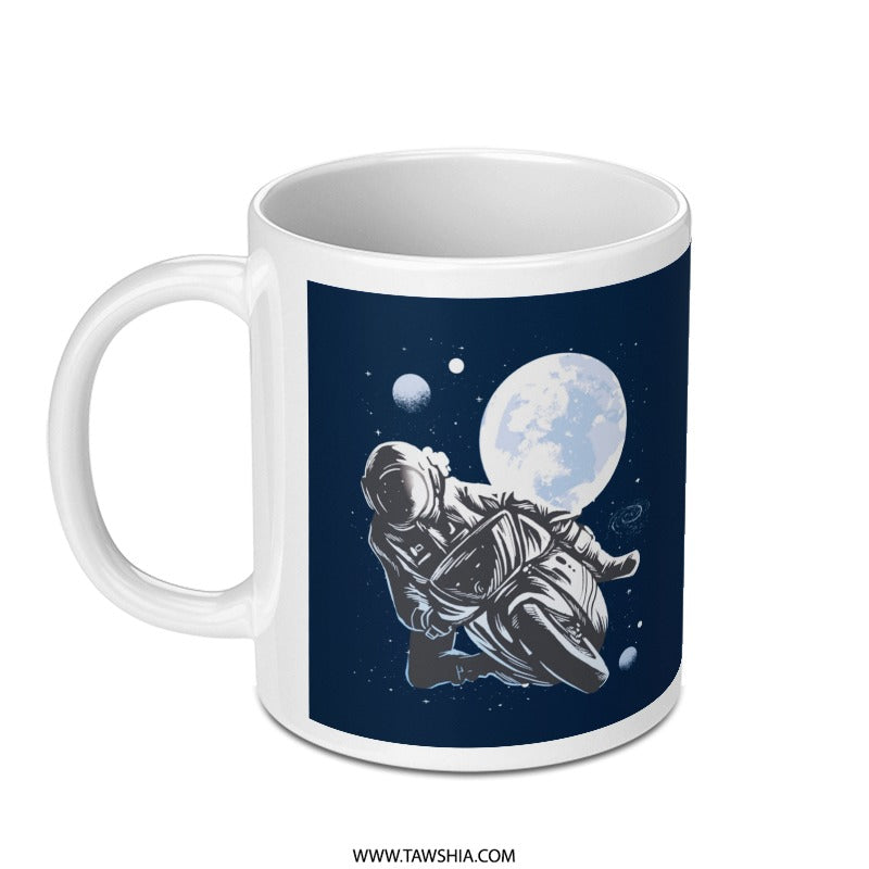 Astronaut Floating in Space with Moon Mug product type