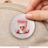 Watercolor Latte Pinback Button, Heart Coffee Button, Valentine Pin Badge, Cute Coffee Lover Gift, Kawaii Button, Trendy Aesthetic Pins - Tawshia