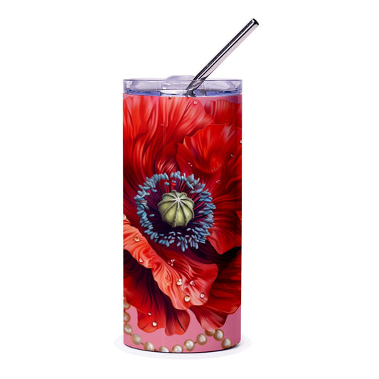 Red Poppy Tumbler, Floral Tumbler, Flower Tumbler, Artistic Tumbler, Elegant Drinkware, Beautiful Tumbler, Gift Idea Tumbler - Tawshia