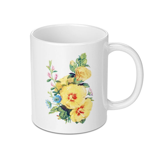 Yellow Hibiscus Mug, Floral Coffee Cup, Botanical Mug, Flower Mug, Gift for Her, Tea Cup, Cottagecore Mug, Vintage Flowers - Tawshia
