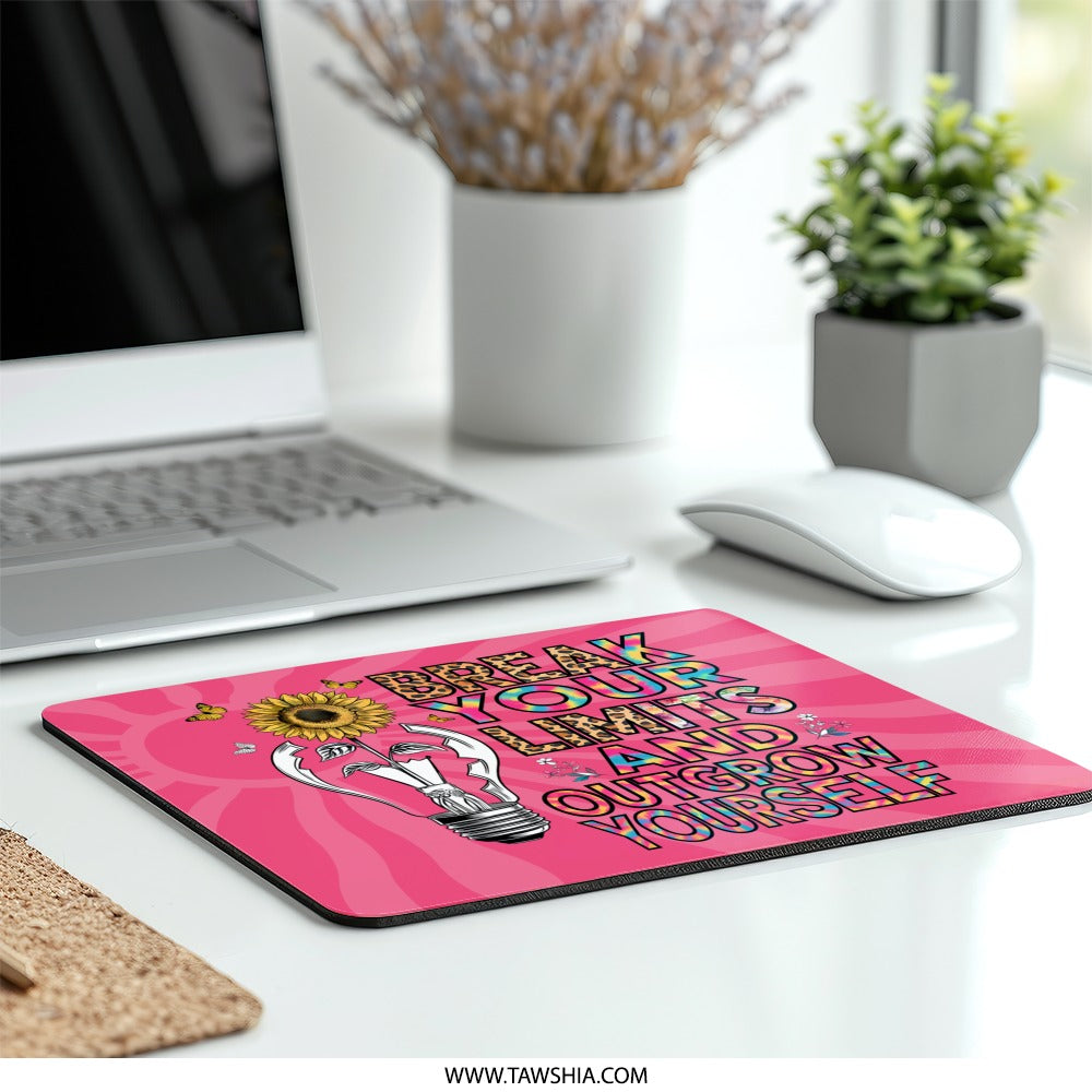 Sunflower Mouse Pad, Motivational Mousepad, Break Your Limits, Outgrow Yourself, Floral Office Decor, Inspirational Gift, Desk Accessories - Tawshia