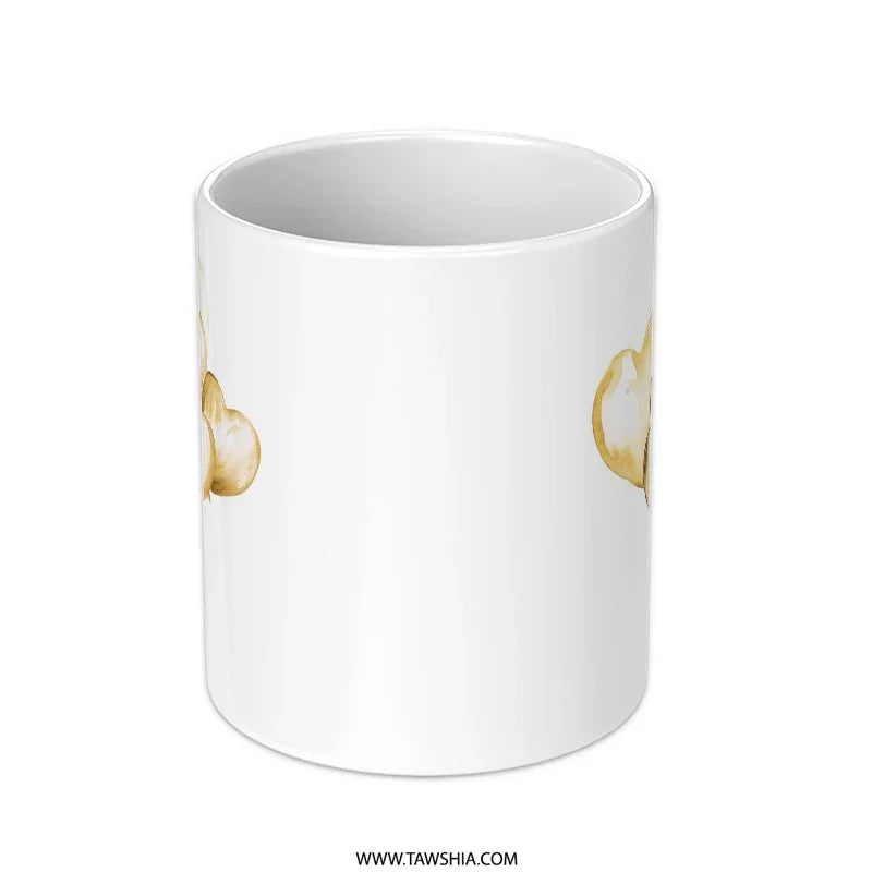 Golden Heart Balloons Mug, Watercolor Balloon Art Coffee Cup, Love Mug Gift, Decorative Mugs, Celebrations, Wedding Mug, Birthday Mug - Tawshia