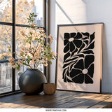 Abstract Flower Wall Art, Floral Print, Botanical Art Print, Minimalist Art, Modern Home Decor, Black and Beige Wall Art - Tawshia