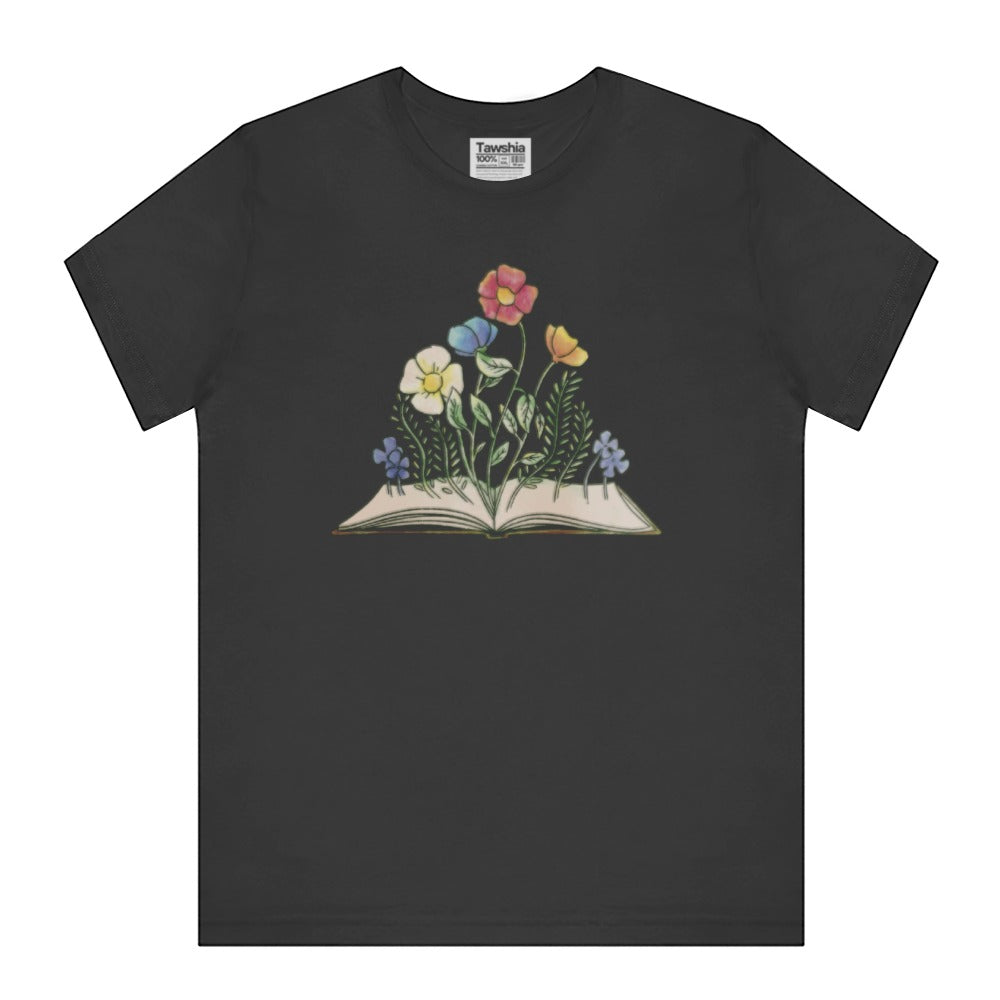 Floral Book Design Black T-Shirt Casual Wear product type