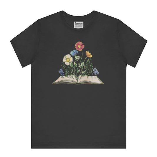 Floral Book Design Black T-Shirt Casual Wear product type